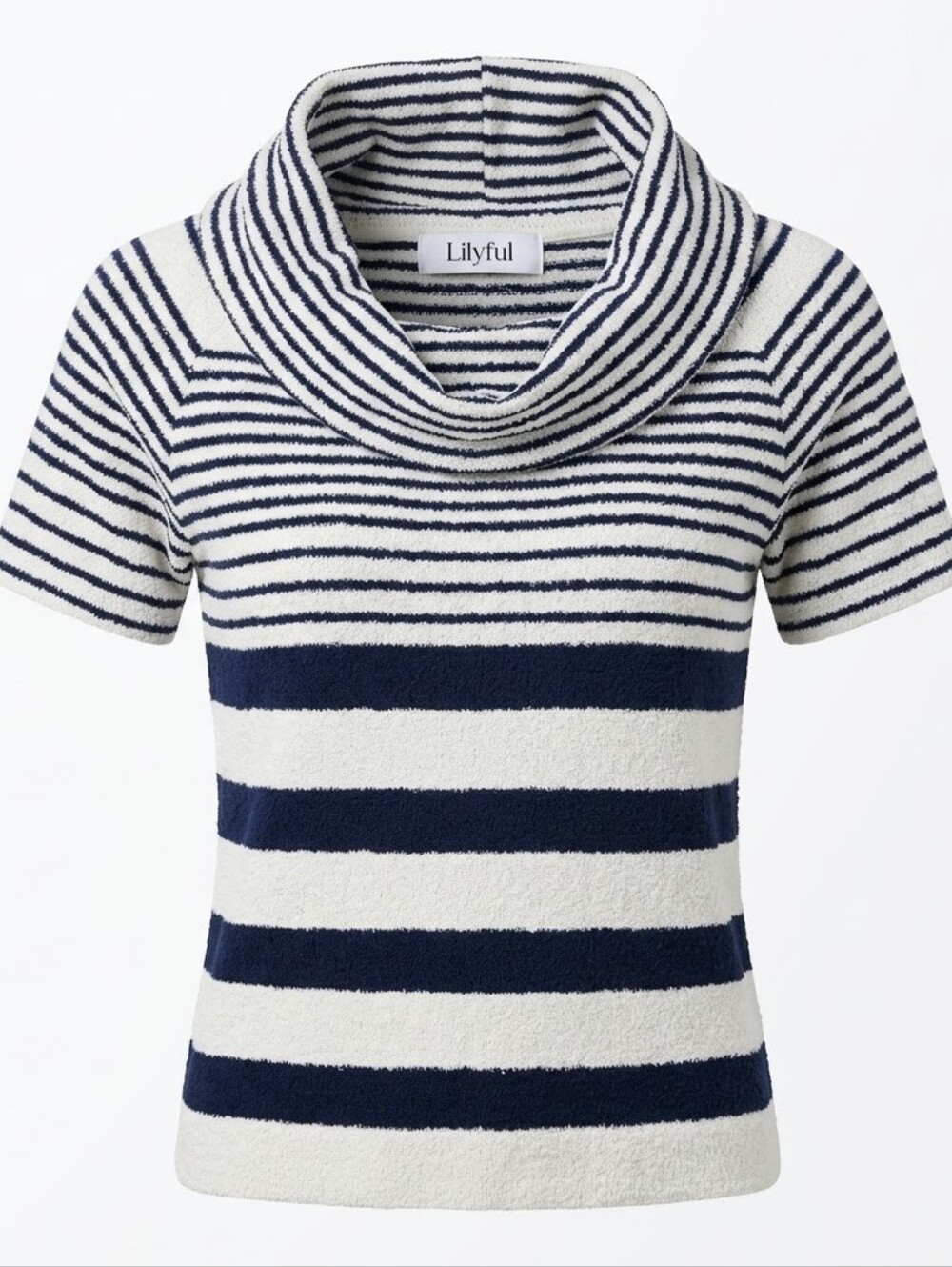 Lilyful Navy Ivory Striped Chenille Cowl Neck Sweater Medium